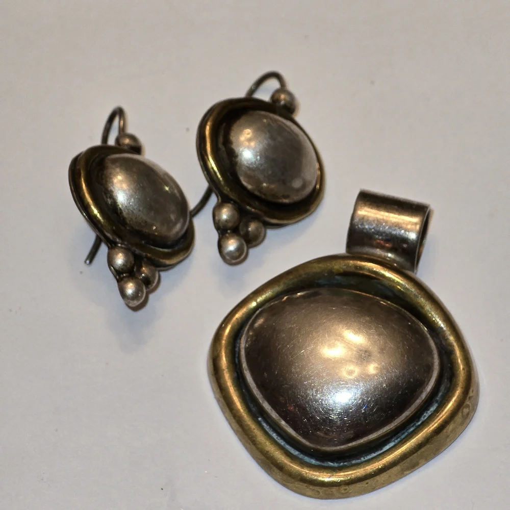 Taxco Silver and Gold Earrings - Picture 1 of 7